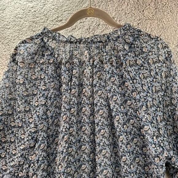 Chelsea & Theodore 2X Blue Floral Sheer Boho Blouse Balloon Sleeves Flowy - Picture 10 of 10